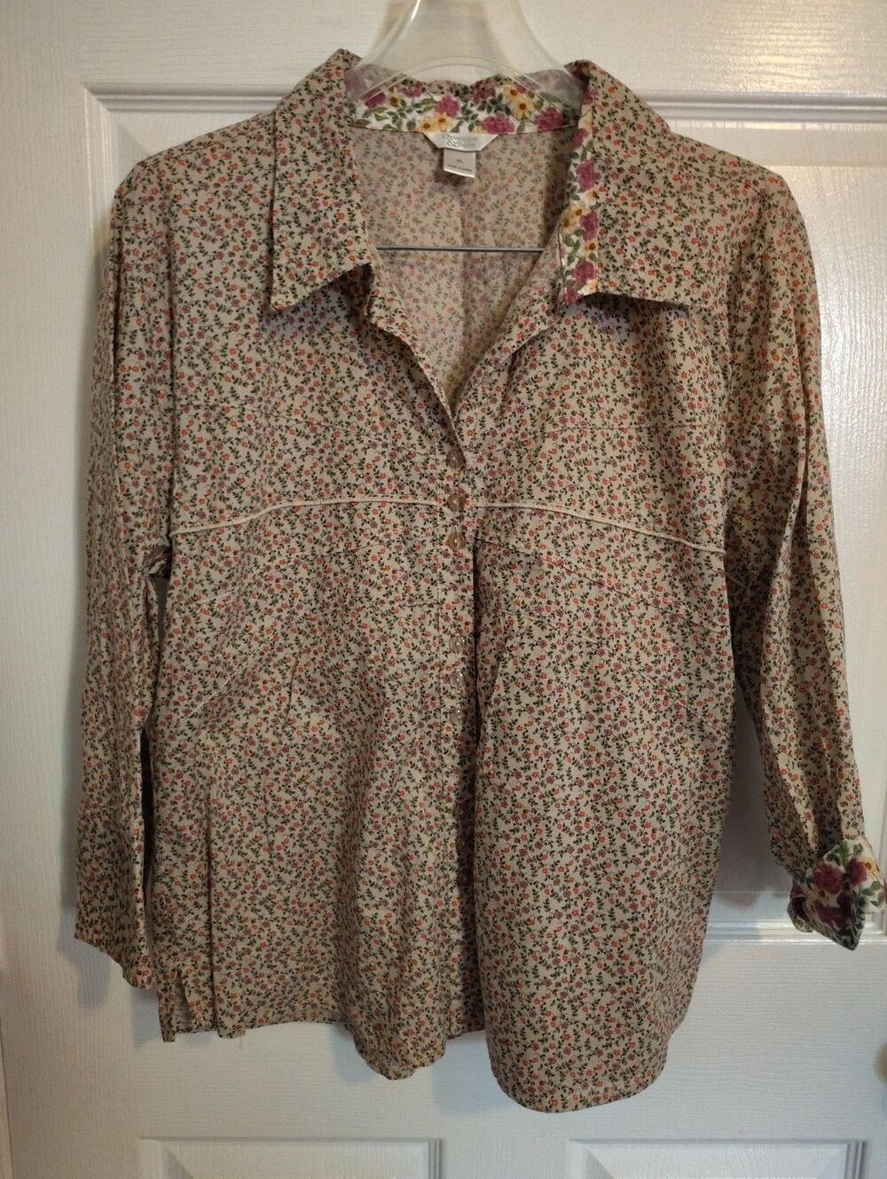 Christopher & Banks Women’s Beige Floral Collared Button-Front Blouse XL